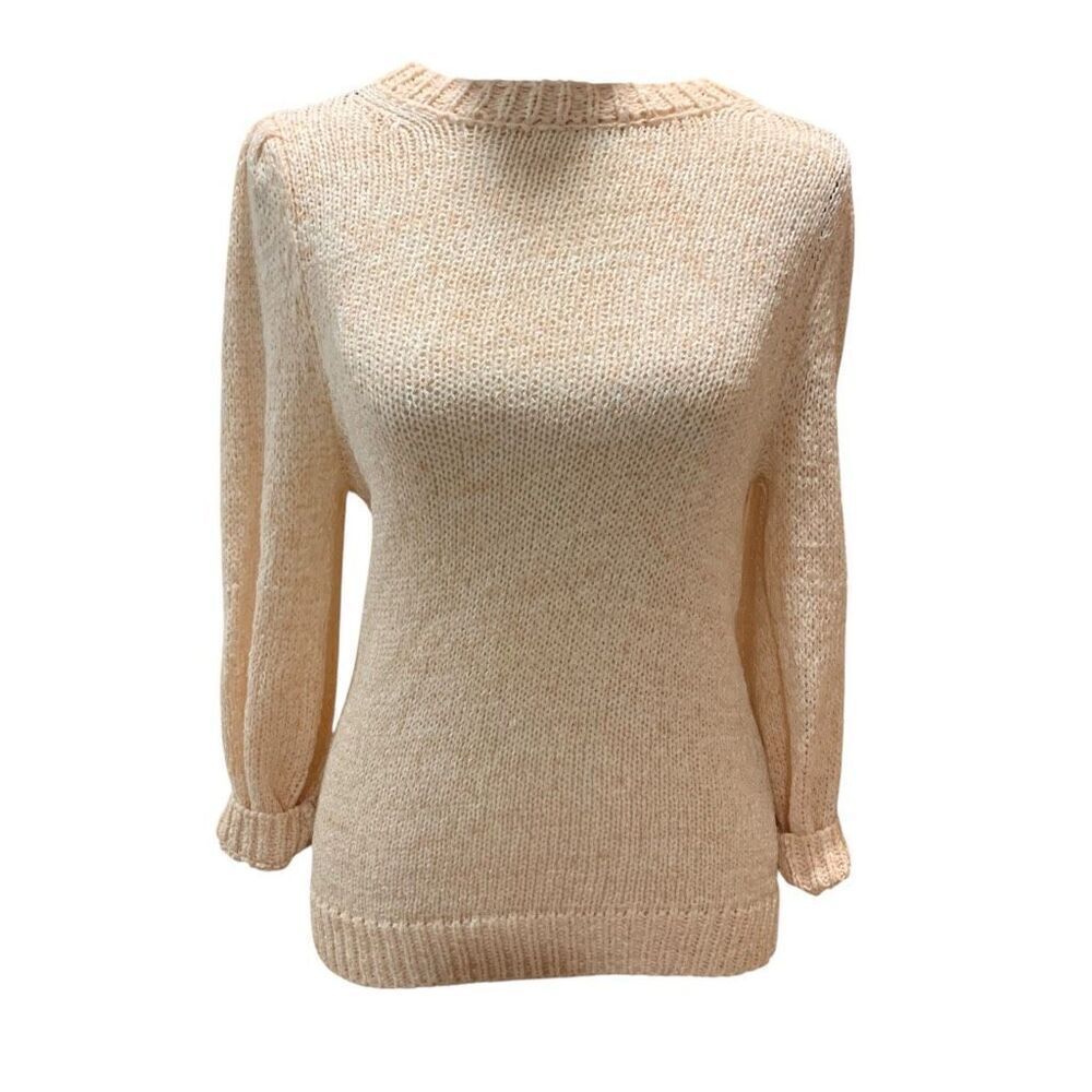 Ann Taylor Knit Sweater Peach Ribbed Trim Crew Neck   Women Medium Petite‎ NWT